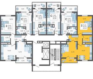 2-к квартира, вторичка, 60м2, 11/16 этаж