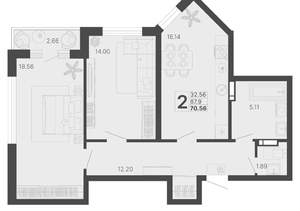2-к квартира, вторичка, 69м2, 12/20 этаж