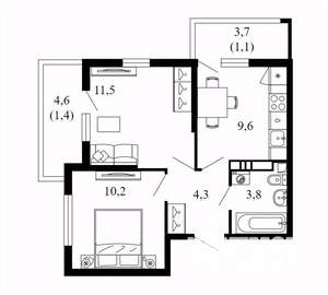 2-к квартира, вторичка, 42м2, 11/17 этаж
