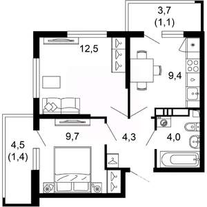 2-к квартира, вторичка, 42м2, 8/17 этаж