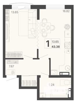 1-к квартира, вторичка, 43м2, 5/20 этаж