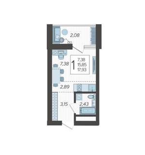 Студия квартира, вторичка, 18м2, 13/19 этаж