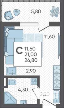 Студия квартира, строящийся дом, 27м2, 1/16 этаж