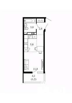 Студия квартира, вторичка, 25м2, 8/17 этаж