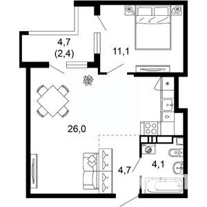1-к квартира, вторичка, 48м2, 7/17 этаж