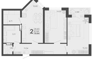 2-к квартира, вторичка, 69м2, 11/20 этаж