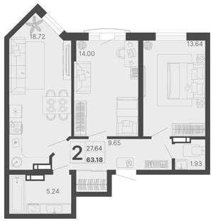 2-к квартира, строящийся дом, 63м2, 3/20 этаж
