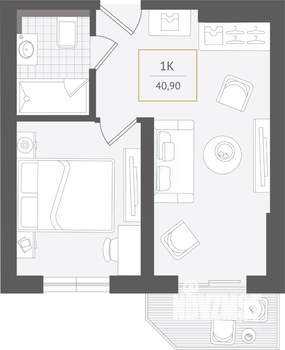 1-к квартира, вторичка, 41м2, 6/10 этаж