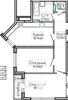 2-к квартира, вторичка, 71м2, 6/13 этаж