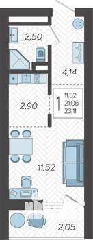 Студия квартира, строящийся дом, 24м2, 17/19 этаж