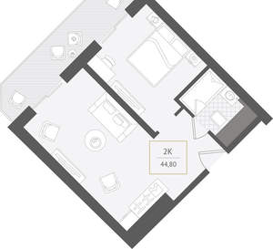 2-к квартира, вторичка, 45м2, 6/10 этаж