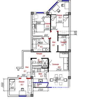 4-к квартира, вторичка, 95м2, 2/9 этаж