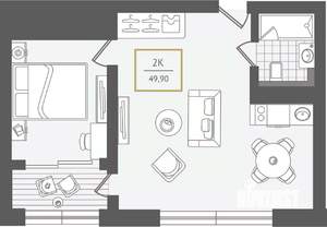 2-к квартира, вторичка, 50м2, 2/10 этаж