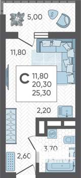 Студия квартира, строящийся дом, 25м2, 15/16 этаж