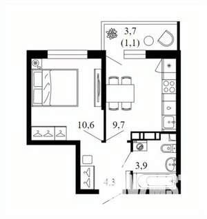 Студия квартира, вторичка, 30м2, 6/12 этаж