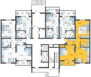 2-к квартира, строящийся дом, 61м2, 1/16 этаж