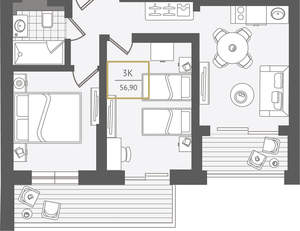 3-к квартира, вторичка, 57м2, 10/10 этаж