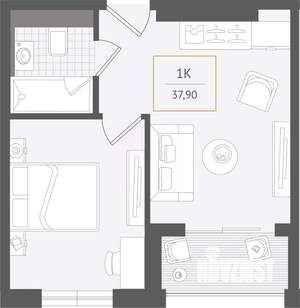 1-к квартира, вторичка, 38м2, 6/10 этаж