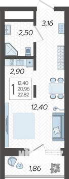 Студия квартира, строящийся дом, 23м2, 5/19 этаж