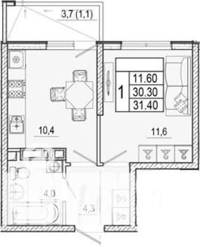 1-к квартира, вторичка, 31м2, 11/17 этаж