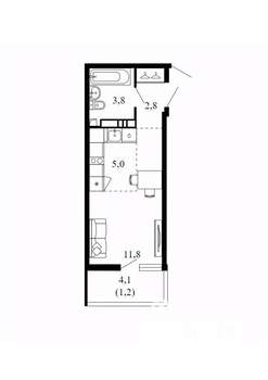 Студия квартира, вторичка, 25м2, 9/17 этаж