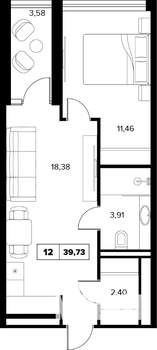 2-к квартира, вторичка, 40м2, 6/16 этаж