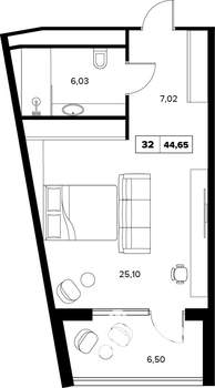 1-к квартира, вторичка, 45м2, 6/16 этаж