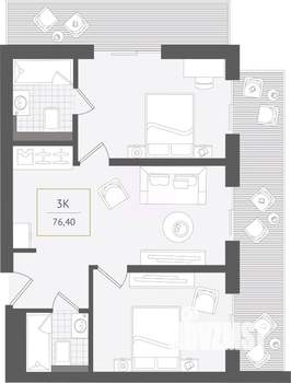 3-к квартира, вторичка, 76м2, 7/10 этаж