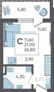 Студия квартира, строящийся дом, 27м2, 1/16 этаж