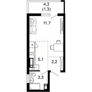 1-к квартира, вторичка, 24м2, 15/17 этаж