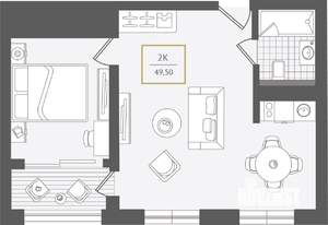 2-к квартира, вторичка, 50м2, 5/10 этаж