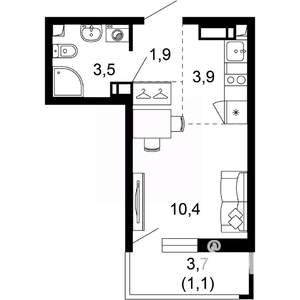 1-к квартира, вторичка, 21м2, 6/17 этаж