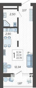 Студия квартира, вторичка, 23м2, 6/19 этаж