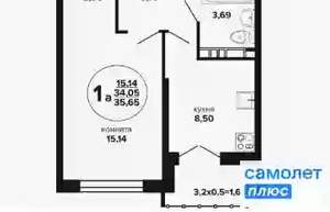 1-к квартира, вторичка, 36м2, 3/24 этаж