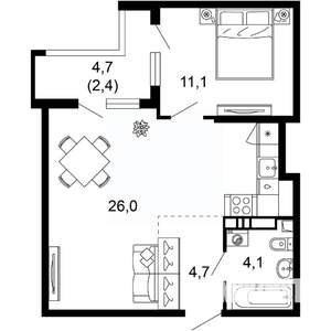 1-к квартира, вторичка, 48м2, 10/17 этаж