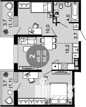 2-к квартира, вторичка, 50м2, 8/12 этаж