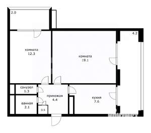 2-к квартира, вторичка, 53м2, 9/12 этаж