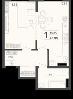 1-к квартира, вторичка, 43м2, 9/20 этаж