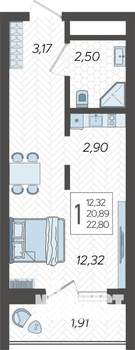 Студия квартира, строящийся дом, 23м2, 18/19 этаж