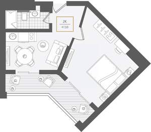 2-к квартира, вторичка, 48м2, 8/10 этаж