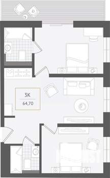 3-к квартира, вторичка, 65м2, 5/10 этаж