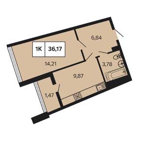 1-к квартира, вторичка, 36м2, 9/9 этаж