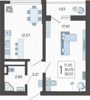 1-к квартира, вторичка, 39м2, 19/19 этаж