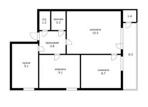 3-к квартира, вторичка, 56м2, 2/5 этаж