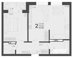 2-к квартира, вторичка, 46м2, 6/20 этаж