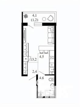 Студия квартира, вторичка, 26м2, 2/12 этаж