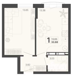 1-к квартира, вторичка, 34м2, 8/20 этаж