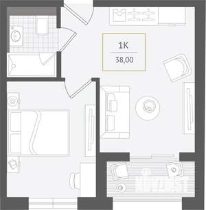 1-к квартира, вторичка, 38м2, 3/10 этаж