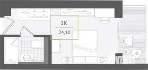 1-к квартира, вторичка, 24м2, 10/10 этаж