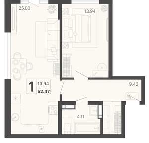1-к квартира, вторичка, 52м2, 12/20 этаж